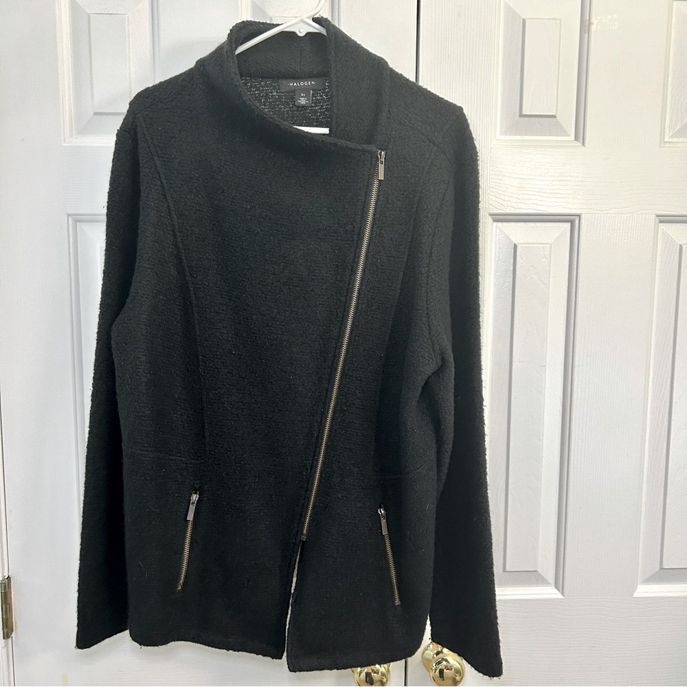 Halogen Wool Blend Black Moto Jacket Plus Size 2X